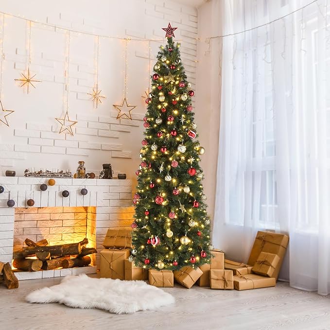 You are currently viewing 7.5FT Pencil Christmas Tree with Lights Tall Skinny Christmas Tree